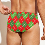 Red And Green Argyle Pattern Print Men's Swim Briefs