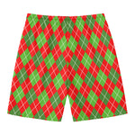 Red And Green Argyle Pattern Print Men's Swim Trunks