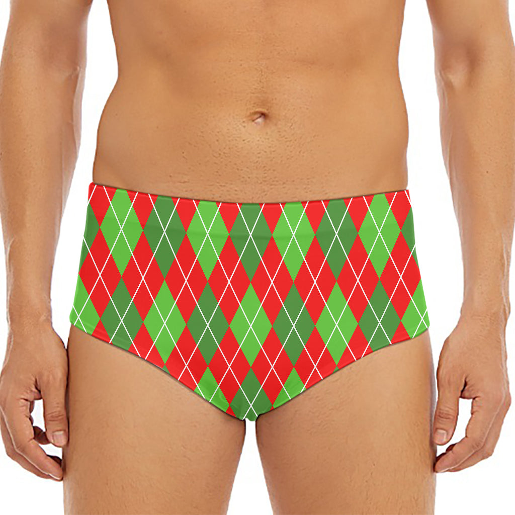 Red And Green Argyle Pattern Print Men's Triangle Swim Briefs