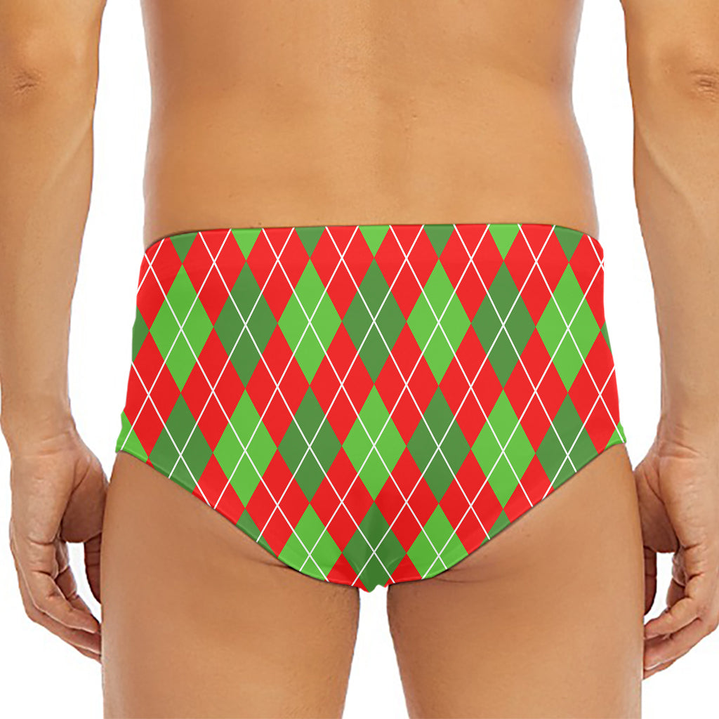 Red And Green Argyle Pattern Print Men's Triangle Swim Briefs