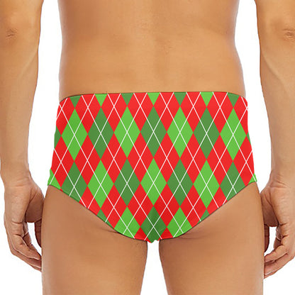 Red And Green Argyle Pattern Print Men's Triangle Swim Briefs