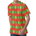Red And Green Argyle Pattern Print Men's Velvet T-Shirt