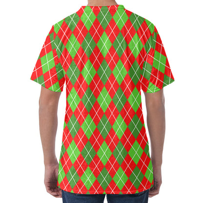 Red And Green Argyle Pattern Print Men's Velvet T-Shirt