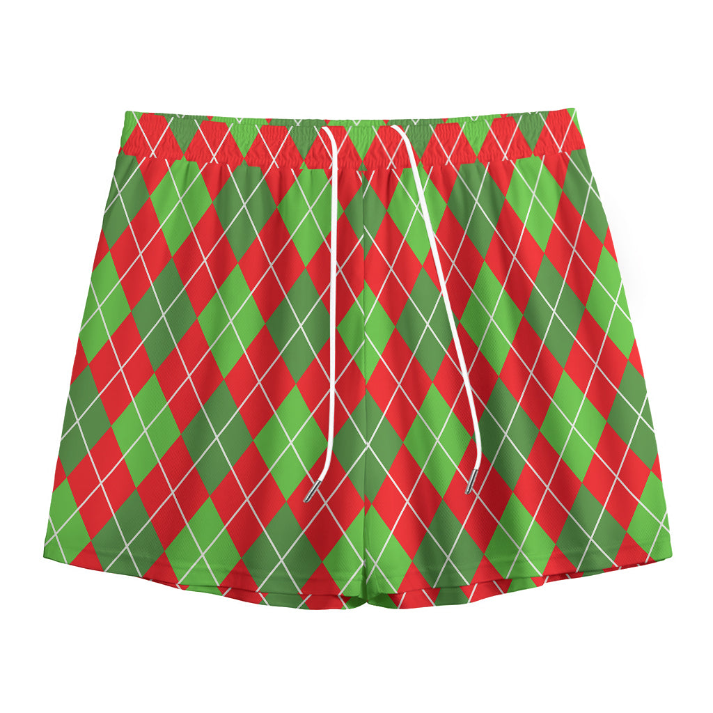 Red And Green Argyle Pattern Print Mesh Shorts