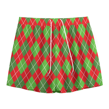 Red And Green Argyle Pattern Print Mesh Shorts