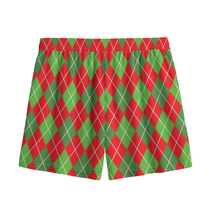 Red And Green Argyle Pattern Print Mesh Shorts