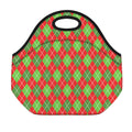 Red And Green Argyle Pattern Print Neoprene Lunch Bag