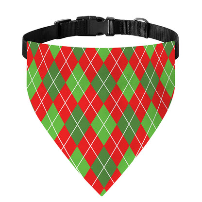 Red And Green Argyle Pattern Print Over The Collar Dog Bandana