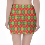 Red And Green Argyle Pattern Print Pencil Mini Skirt