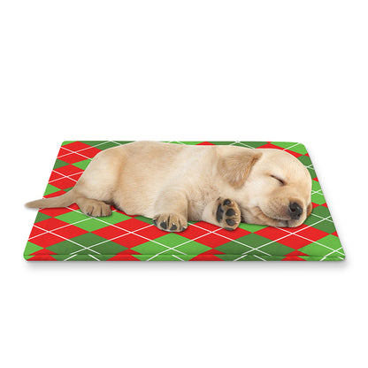 Red And Green Argyle Pattern Print Pet Cooling Mat Cover