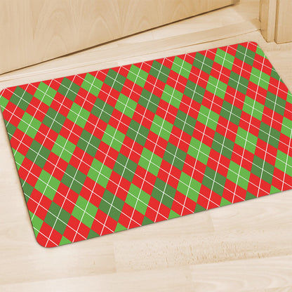 Red And Green Argyle Pattern Print Polyester Doormat