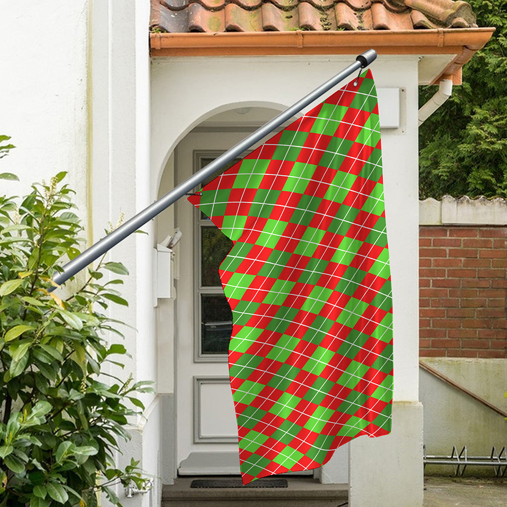 Red And Green Argyle Pattern Print Polyester Flag