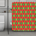 Red And Green Argyle Pattern Print Polyester Shower Curtain