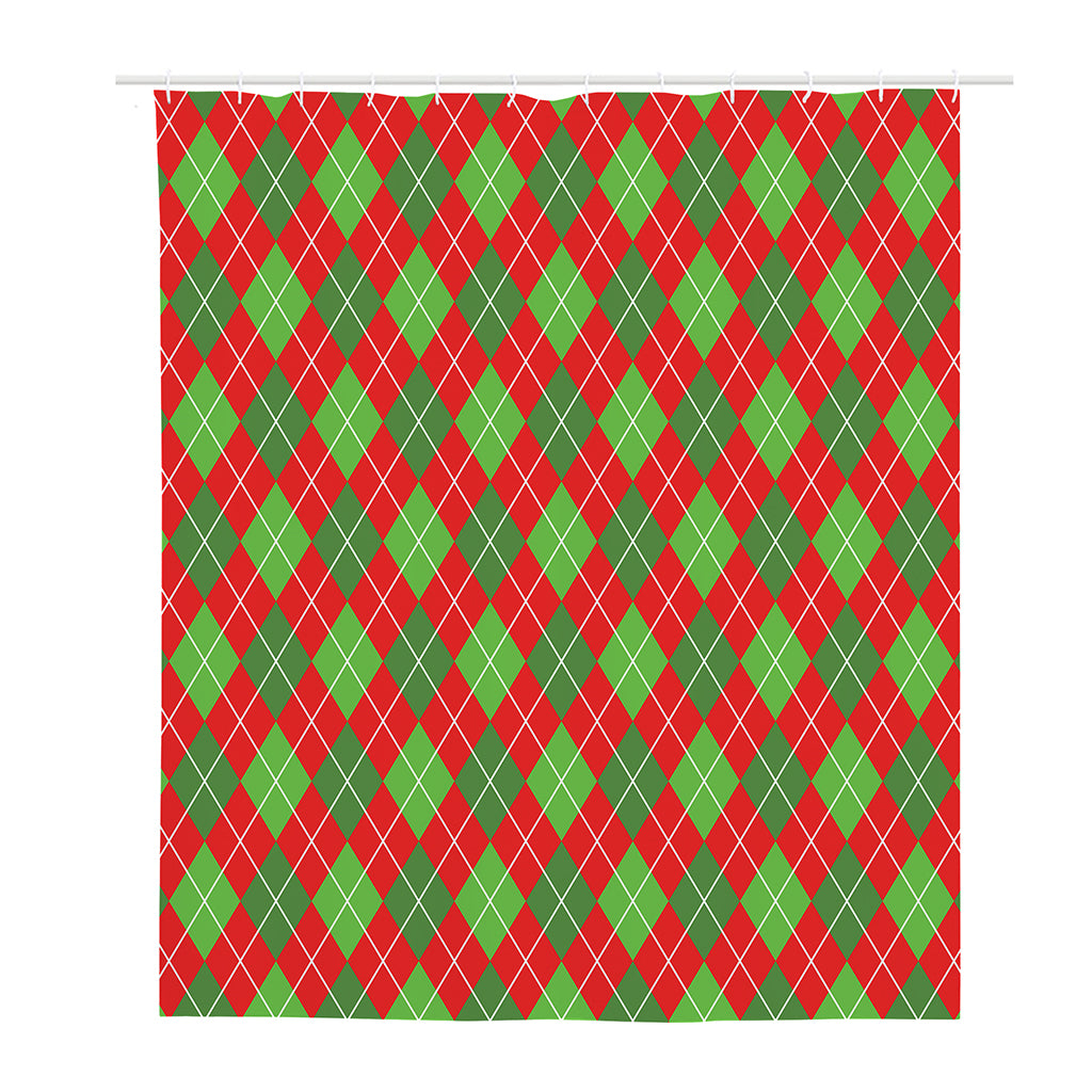 Red And Green Argyle Pattern Print Polyester Shower Curtain