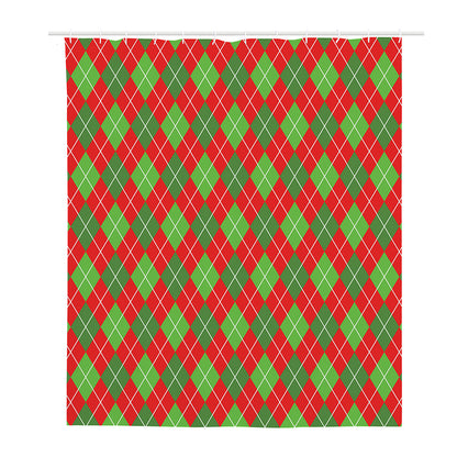 Red And Green Argyle Pattern Print Polyester Shower Curtain