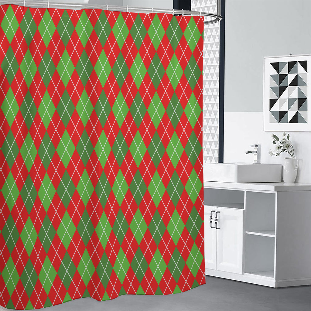 Red And Green Argyle Pattern Print Premium Shower Curtain