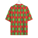 Red And Green Argyle Pattern Print Rayon Hawaiian Shirt