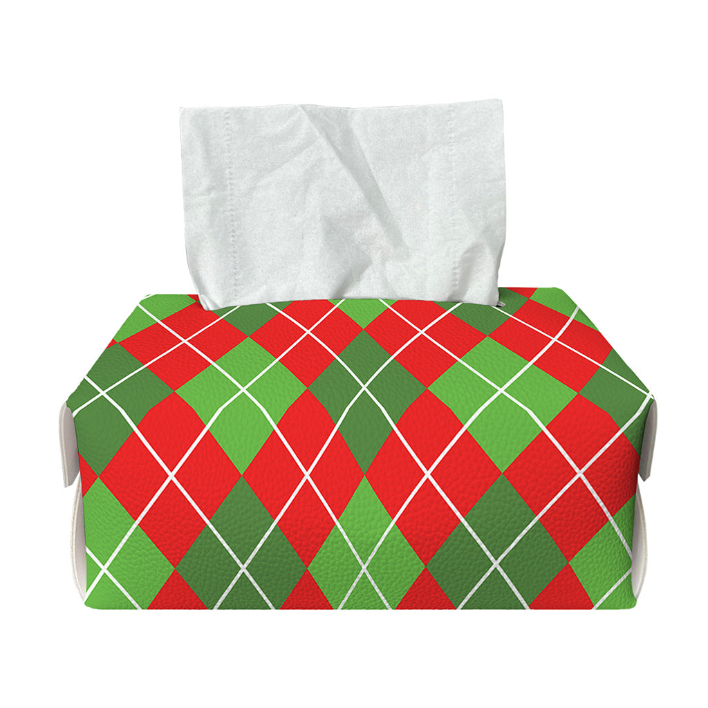 Red And Green Argyle Pattern Print Rectangle Tissue Box Cover
