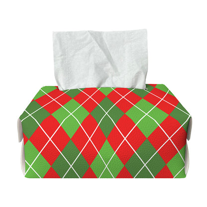 Red And Green Argyle Pattern Print Rectangle Tissue Box Cover