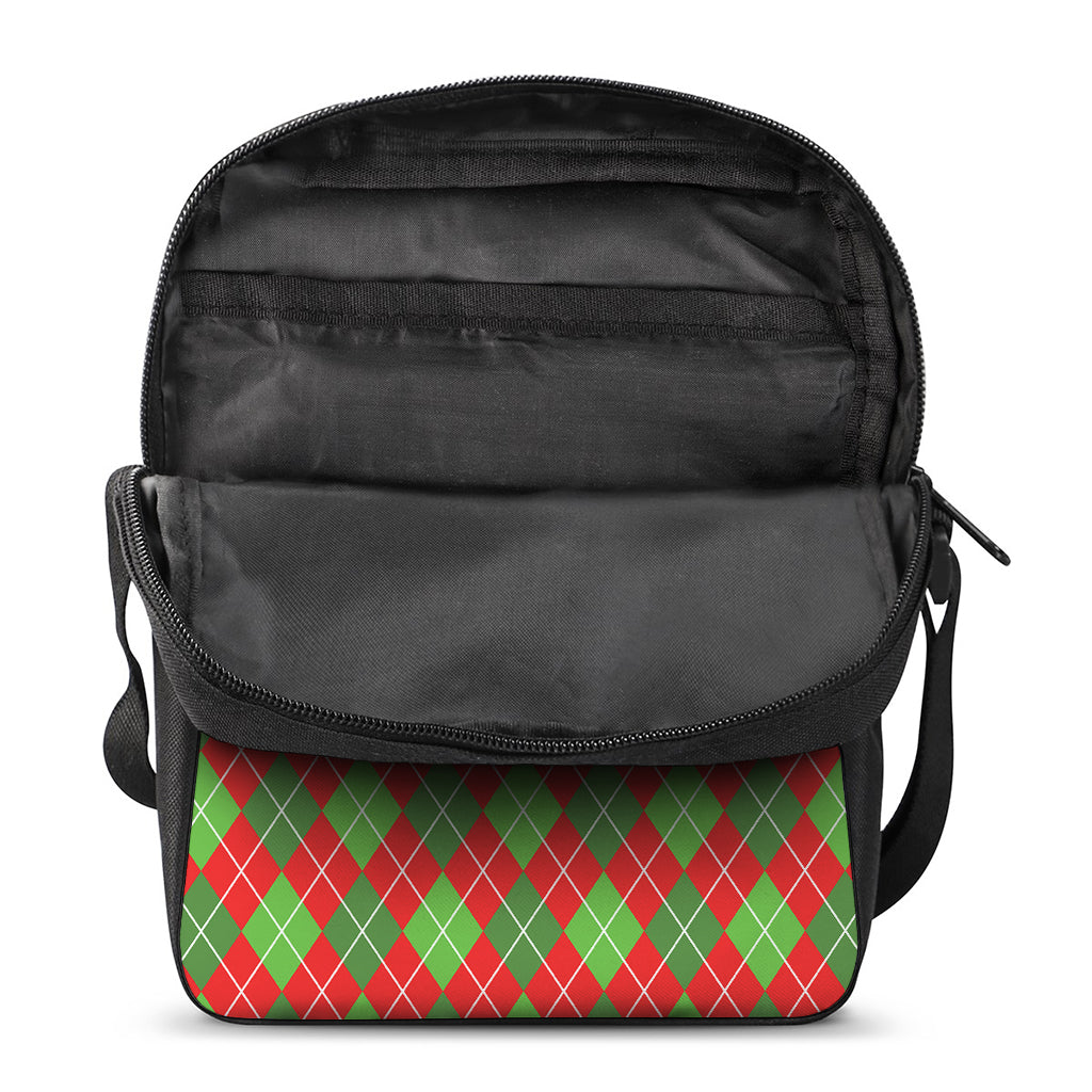 Red And Green Argyle Pattern Print Rectangular Crossbody Bag