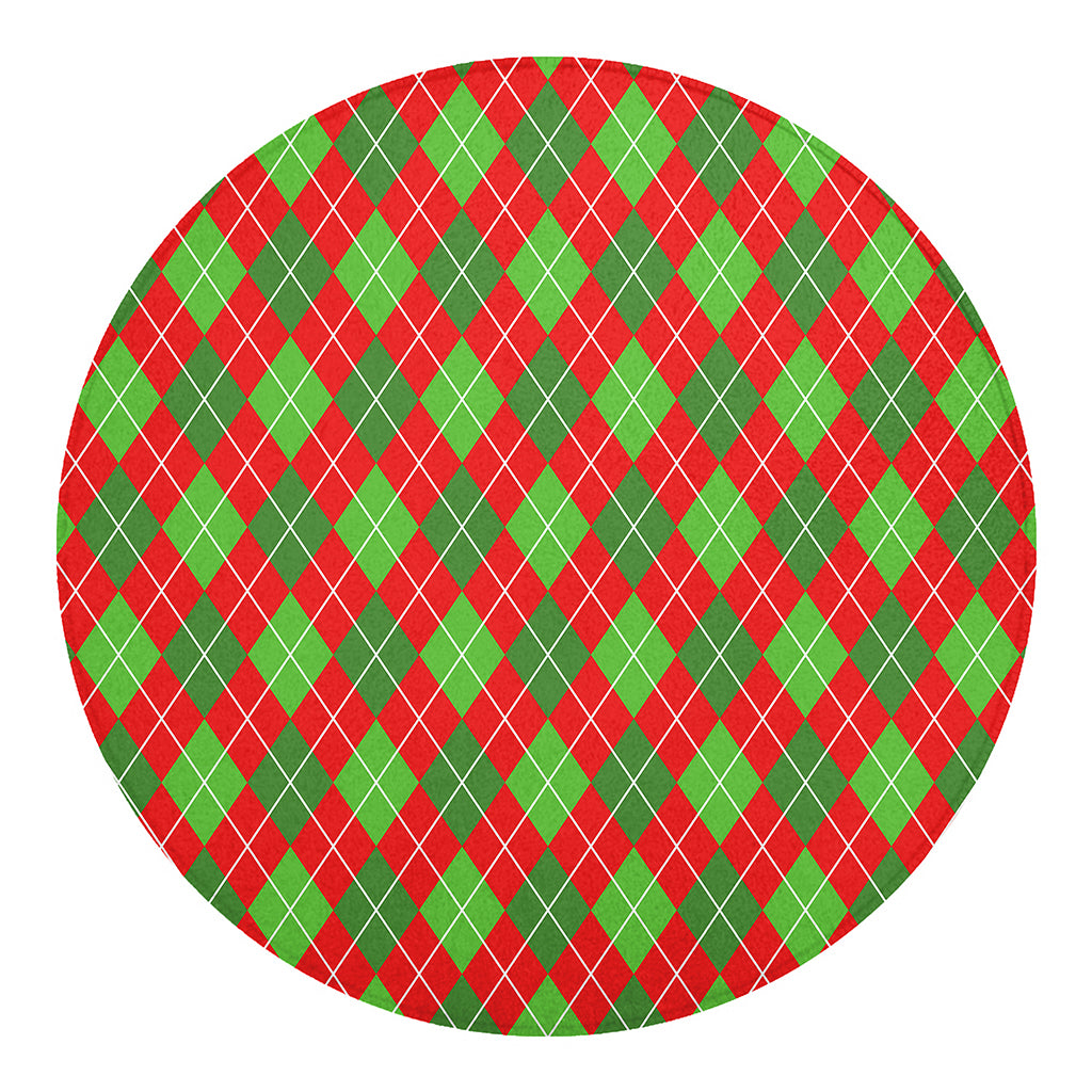 Red And Green Argyle Pattern Print Round Blanket