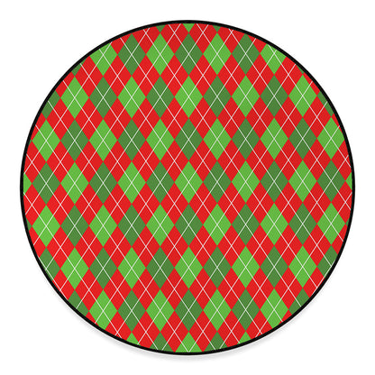 Red And Green Argyle Pattern Print Round Floor Mat