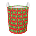 Red And Green Argyle Pattern Print Round Laundry Basket
