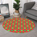 Red And Green Argyle Pattern Print Round Rug