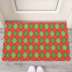 Red And Green Argyle Pattern Print Rubber Doormat