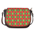 Red And Green Argyle Pattern Print Saddle Bag