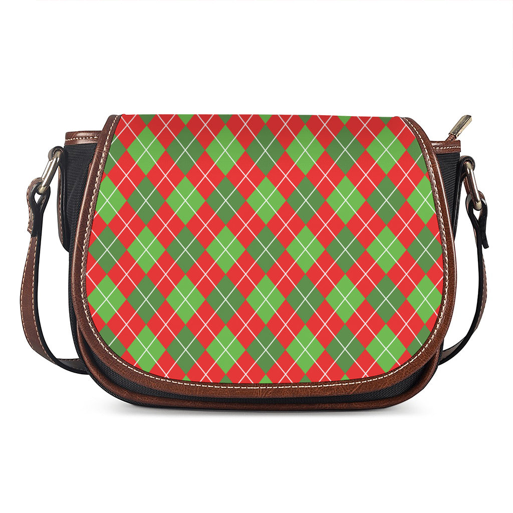 Red And Green Argyle Pattern Print Saddle Bag