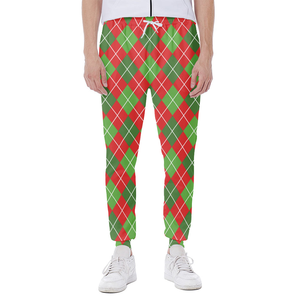 Red And Green Argyle Pattern Print Scuba Joggers