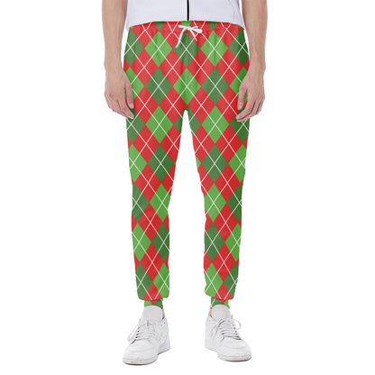 Red And Green Argyle Pattern Print Scuba Joggers