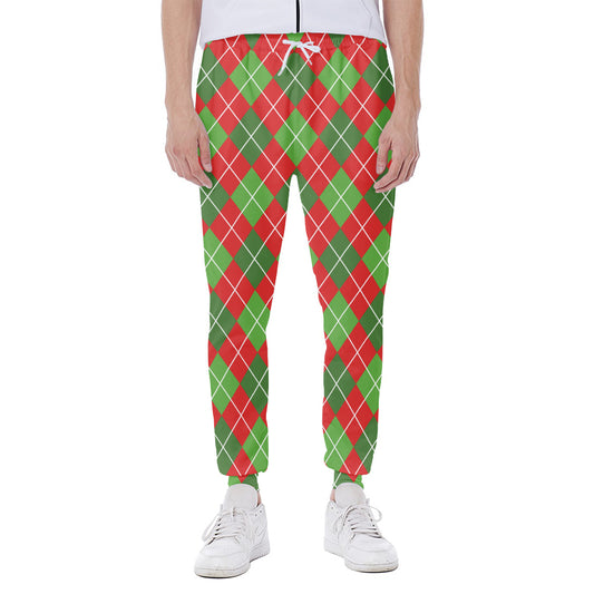Red And Green Argyle Pattern Print Scuba Joggers