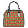 Red And Green Argyle Pattern Print Shoulder Handbag