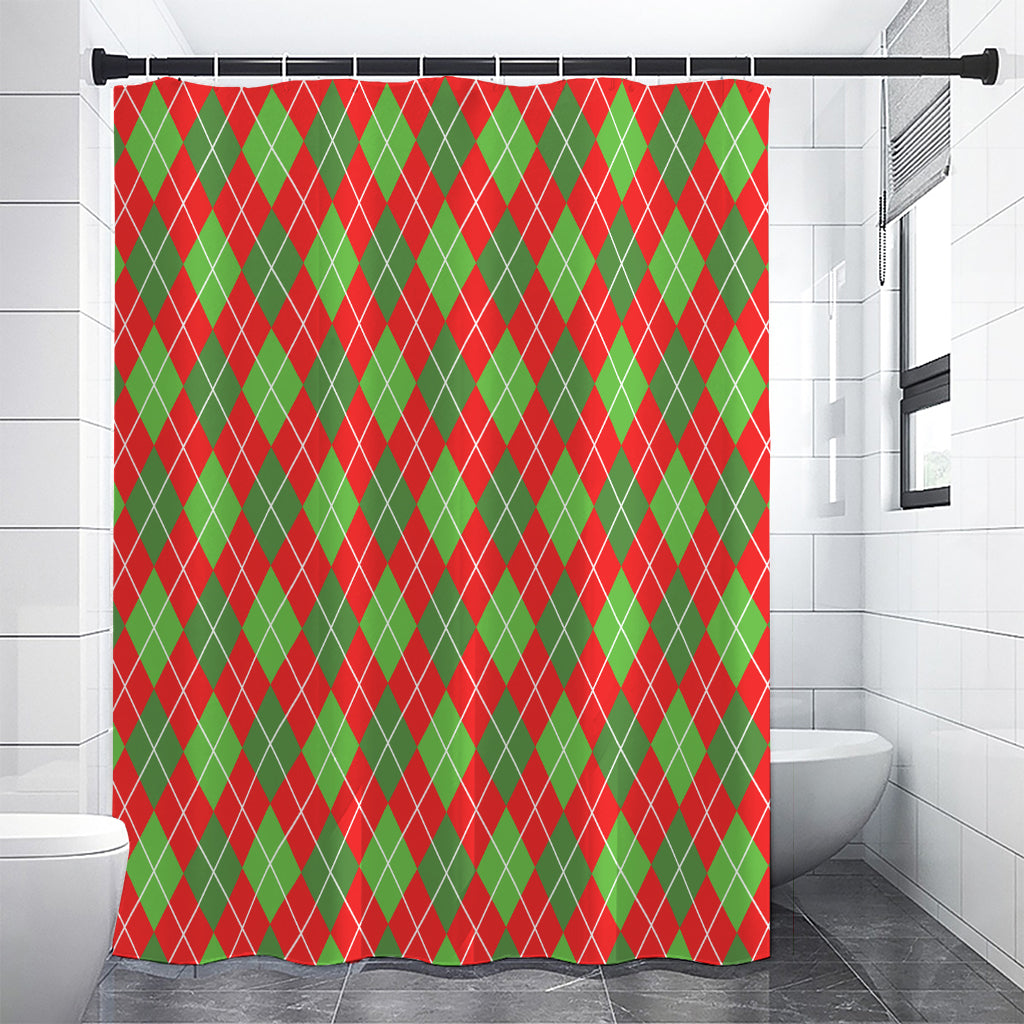 Red And Green Argyle Pattern Print Shower Curtain