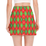 Red And Green Argyle Pattern Print Side Slit Mini Skirt