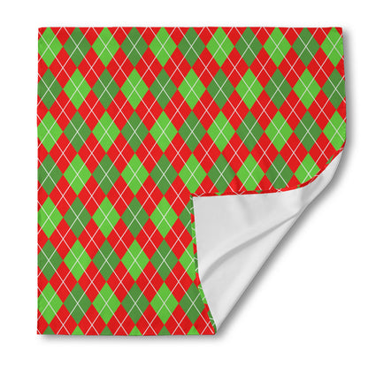 Red And Green Argyle Pattern Print Silk Bandana
