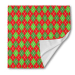 Red And Green Argyle Pattern Print Silk Bandana