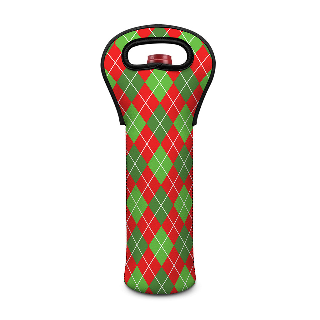 Red And Green Argyle Pattern Print Single Neoprene Wine Tote
