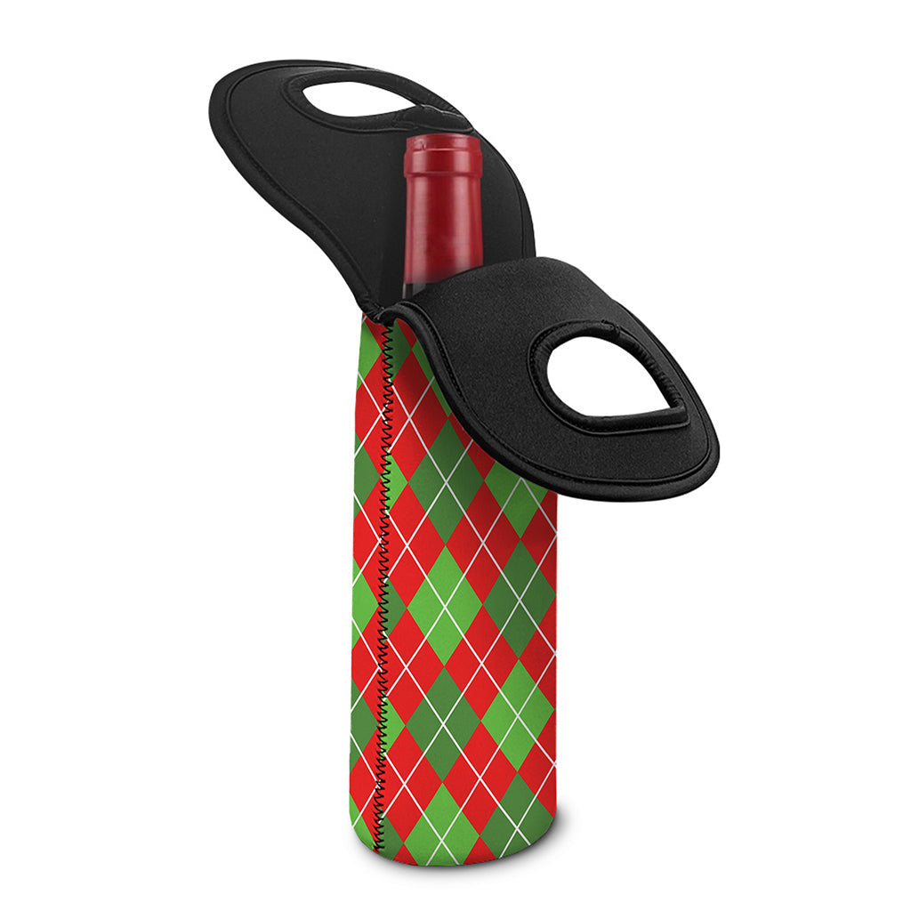 Red And Green Argyle Pattern Print Single Neoprene Wine Tote