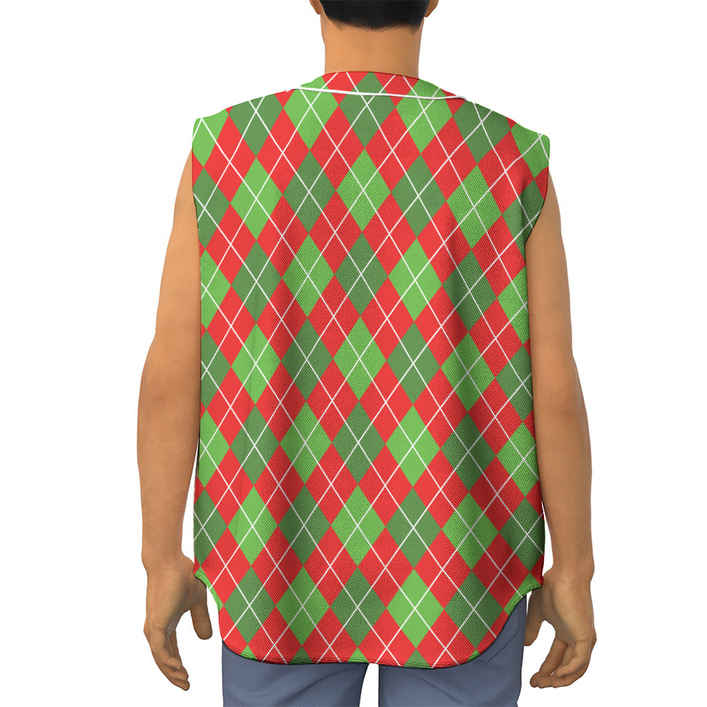Red And Green Argyle Pattern Print Sleeveless Baseball Jersey