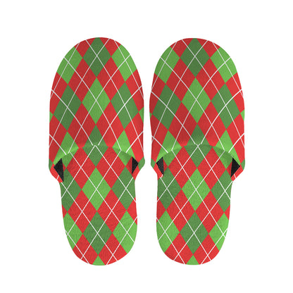 Red And Green Argyle Pattern Print Slippers