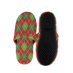 Red And Green Argyle Pattern Print Slippers