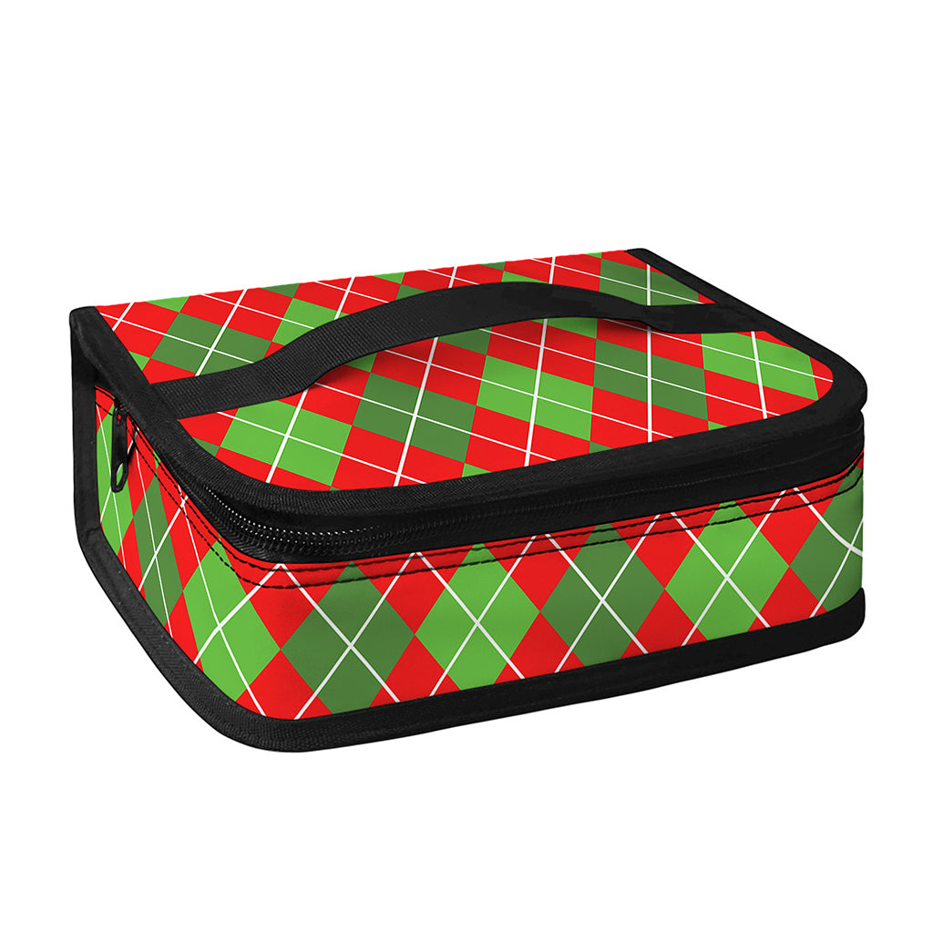 Red And Green Argyle Pattern Print Small Lunch Bag