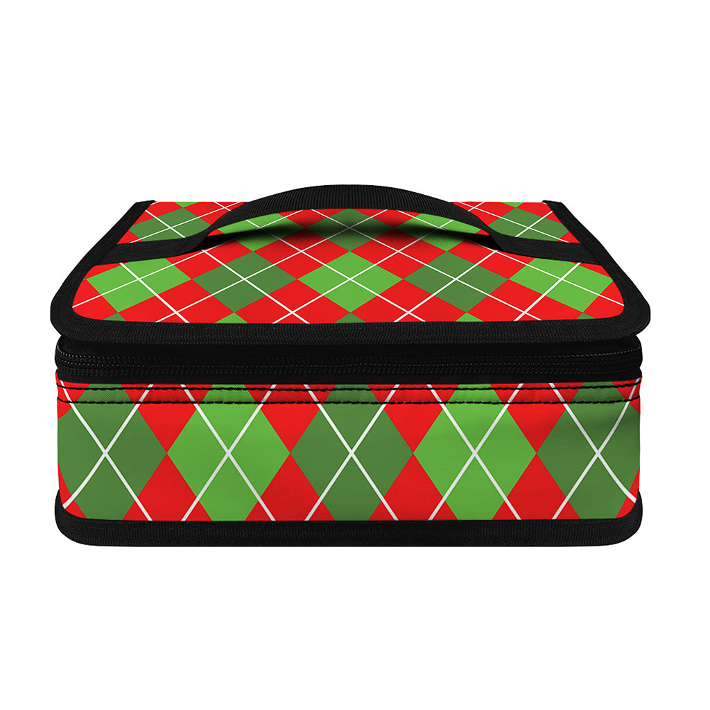 Red And Green Argyle Pattern Print Small Lunch Bag