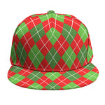 Red And Green Argyle Pattern Print Snapback Cap