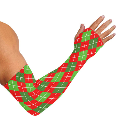 Red And Green Argyle Pattern Print Sun Protection Arm Sleeves