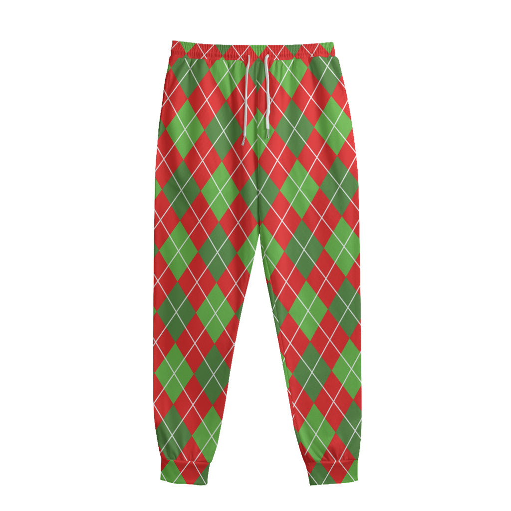 Red And Green Argyle Pattern Print Sweatpants