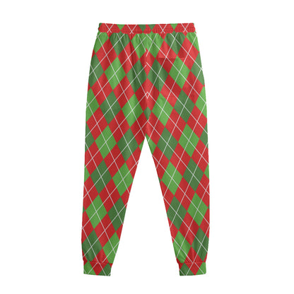 Red And Green Argyle Pattern Print Sweatpants